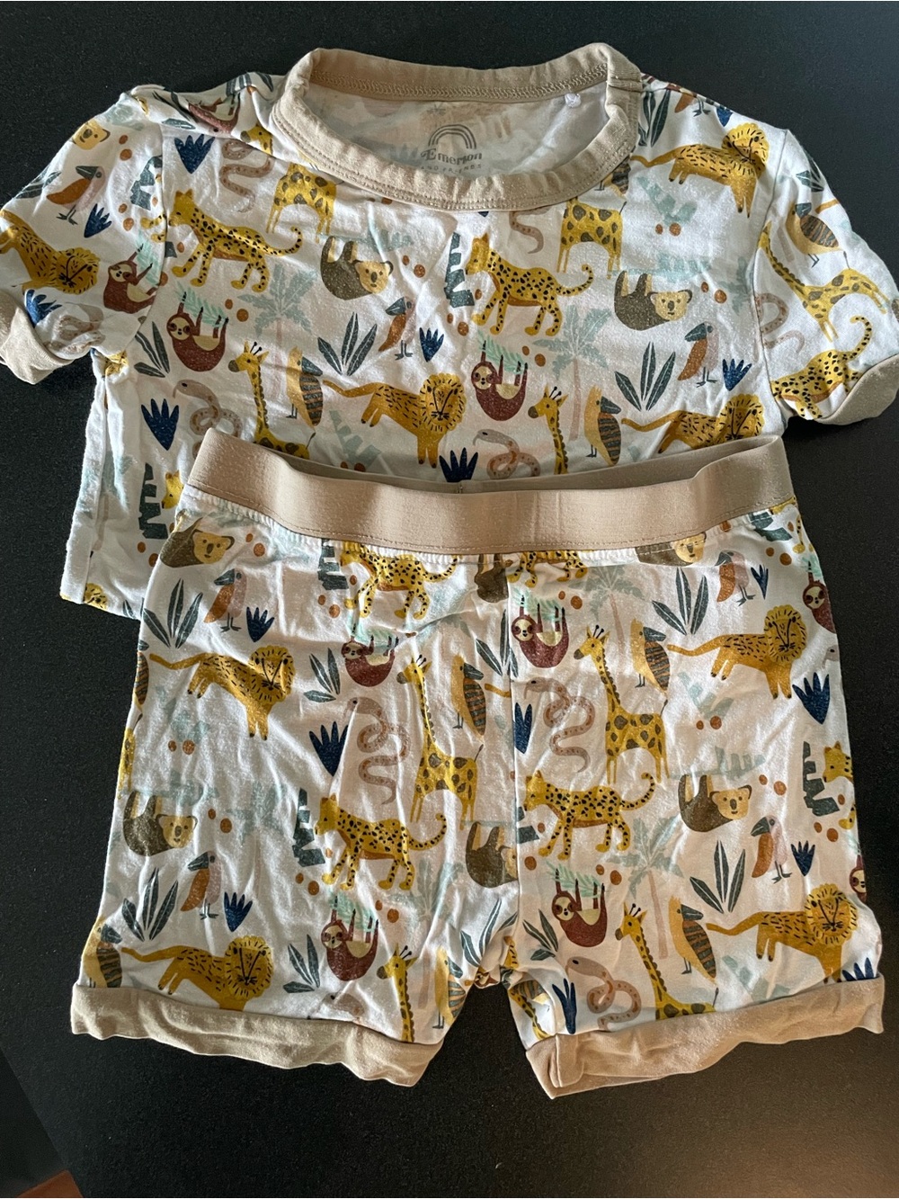 Emerson & Friends - Kids Two-Piece Jungle Animal Pajama Set - White & Tan